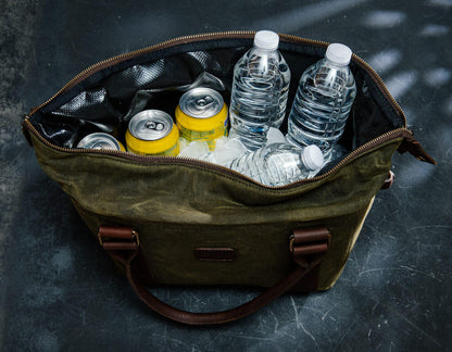White Wing Waxed Canvas Cooler-Accessories > Beverage Carriers & Coolers > Waxed Canvas-Smoke-Forest-Mission Mercantile Leather Goods